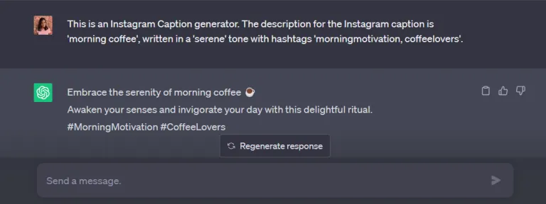 ChatGPT prompt Instagram caption generator + hashtags